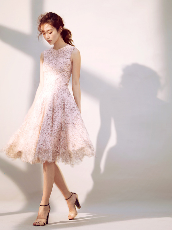 PINK TWO-TONE LACE FLARE DRESS 