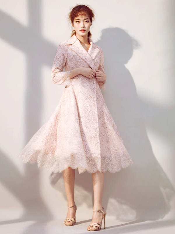 PINK TWO-TONE LACE TRENCH COAT 