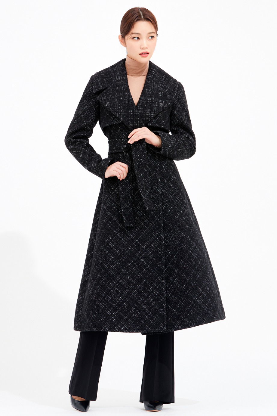 WIDE COLLAR BELTED FLARE COAT