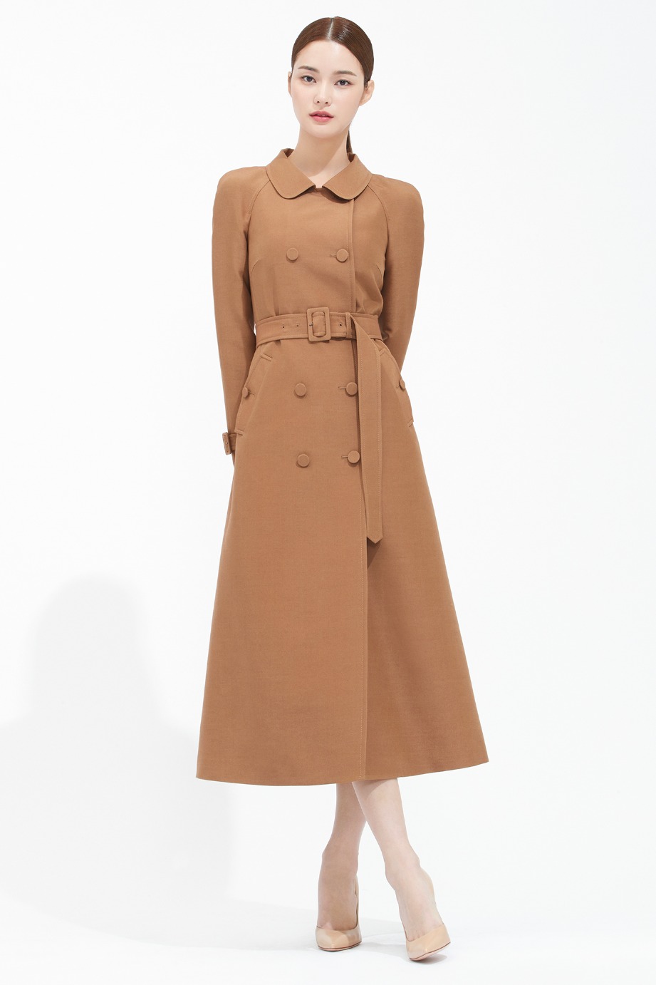 WOOL SILK ROUND COLLOR TRENCH COAT
