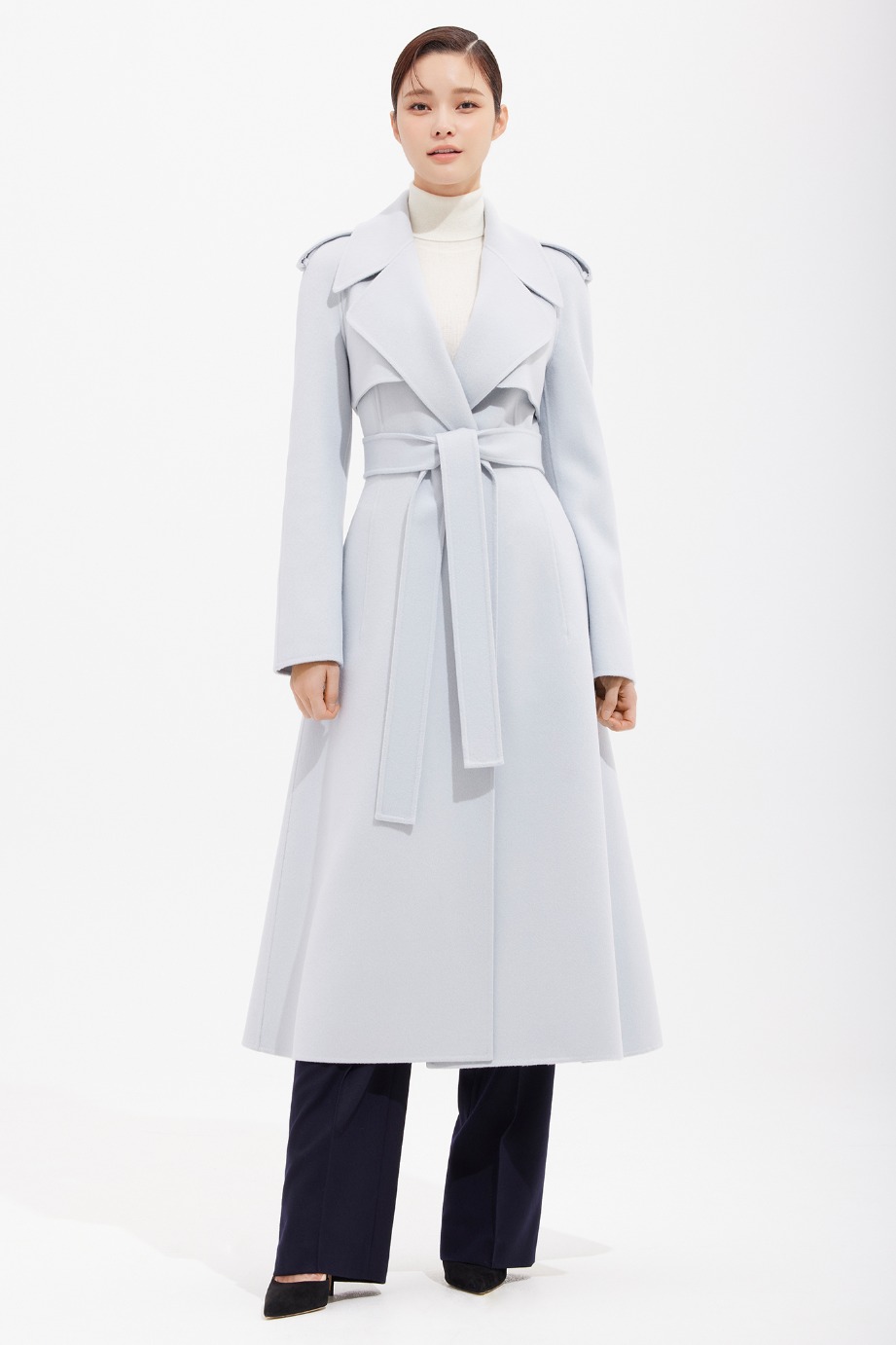 CASHMERE WOOL WIDE ROUND COLLAR FLARE COAT